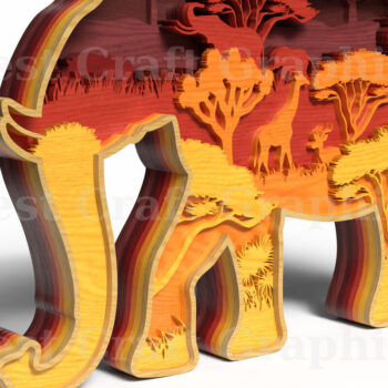 Intra απο ξύλο plywood 3mm-4mm πάχος Σκηνή σαφάρι με 3D επίπεδα ελέφαντα Δίασταση 20x30 cm INTRAFABR-121580098 - Image 2