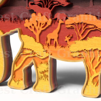 Intra απο ξύλο plywood 3mm-4mm πάχος Σκηνή σαφάρι με 3D επίπεδα ελέφαντα Δίασταση 20x30 cm INTRAFABR-121580098 - Image 3