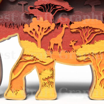 Intra απο ξύλο plywood 3mm-4mm πάχος Σκηνή σαφάρι με 3D επίπεδα ελέφαντα Δίασταση 20x30 cm INTRAFABR-121580098 - Image 4