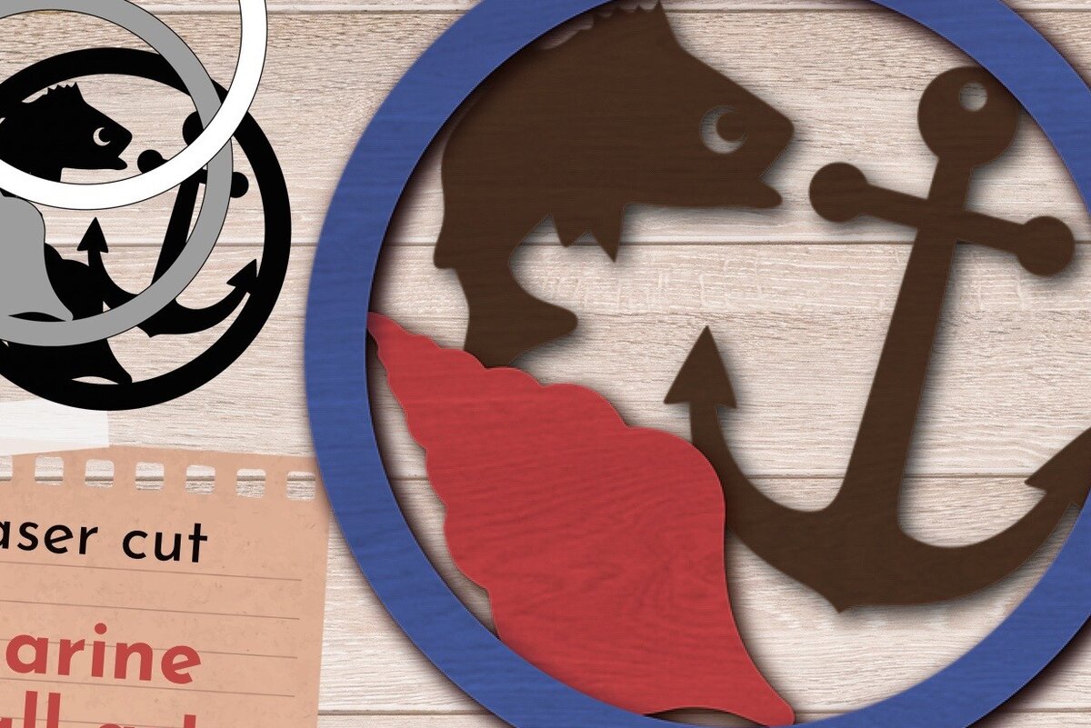 Intra απο ξύλο plywood 3mm-4mm πάχος 3D Layered Fishing Wall Art, Sea sign Δίασταση 40x40 cm INTRAFABR-70306979