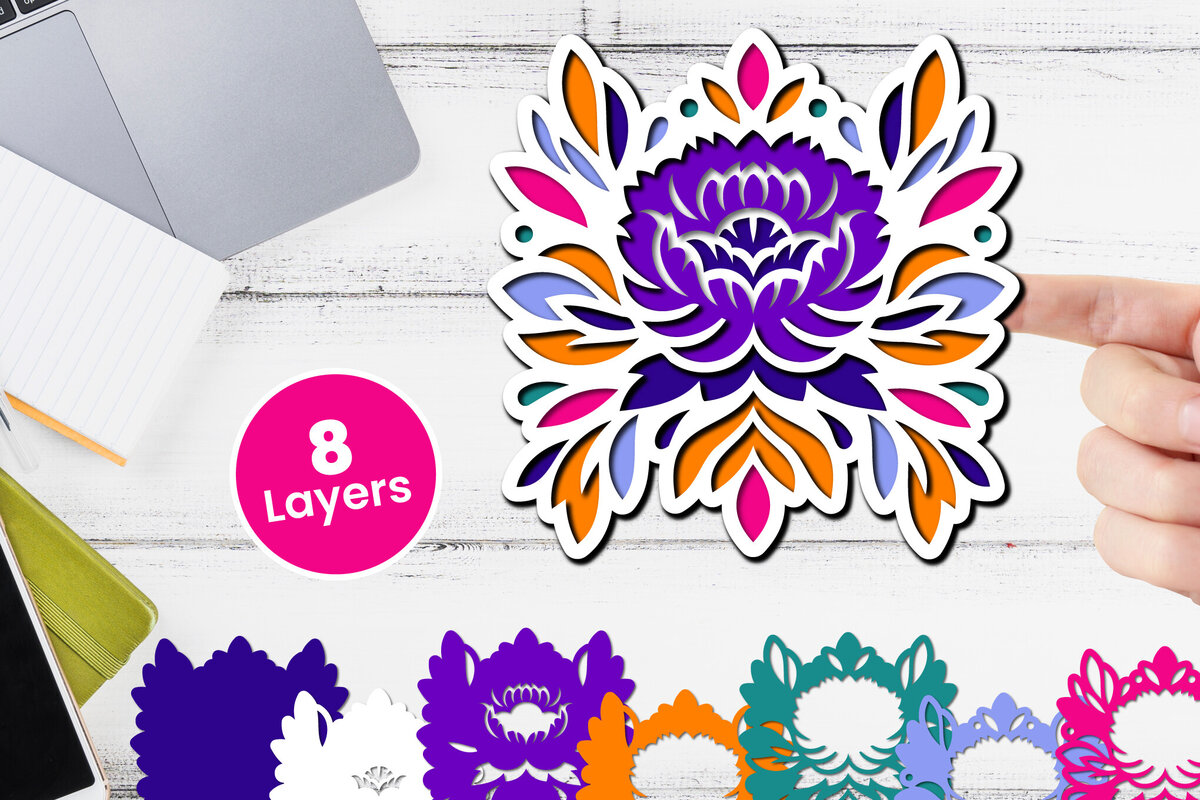 Intra απο ξύλο plywood 3mm-4mm πάχος 3D Layered Floral Papercut Flower Δίασταση 12x12 cm INTRAFABR-116511219