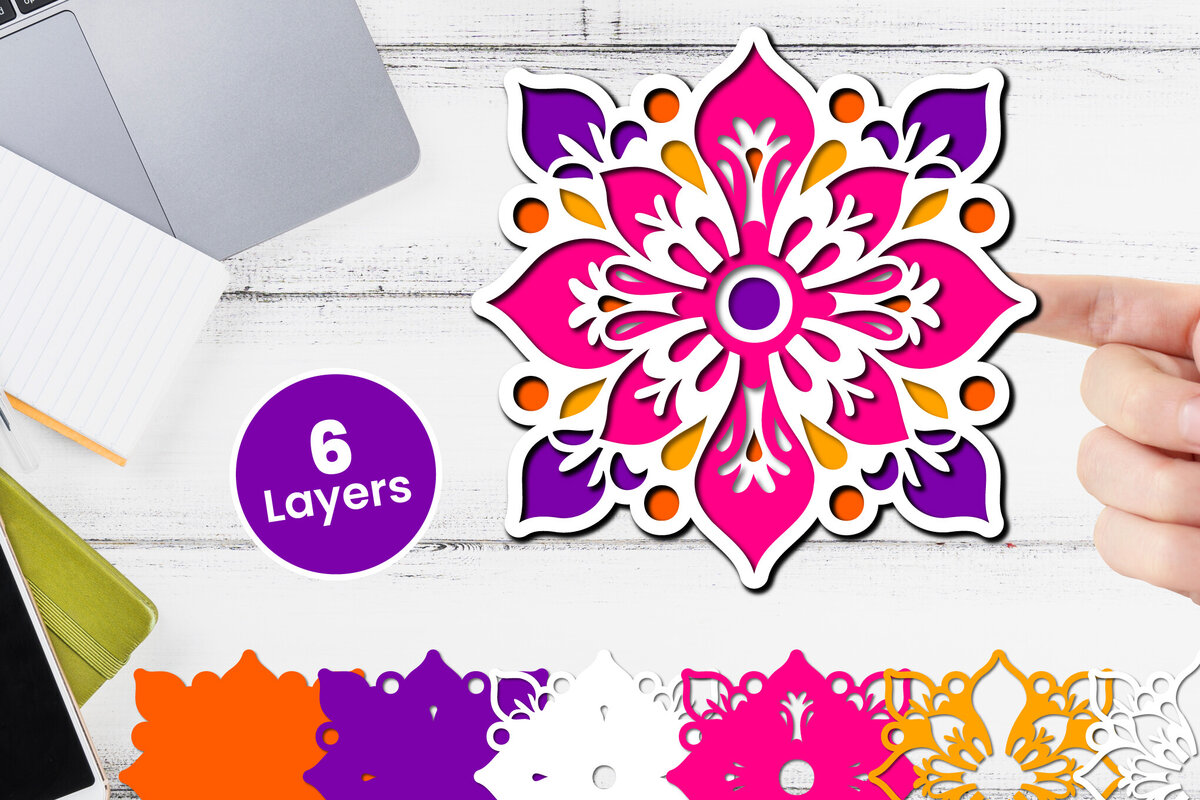 Intra απο ξύλο plywood 3mm-4mm πάχος 3D Layered Floral Papercut Flower Δίασταση 12x12 cm INTRAFABR-116511223