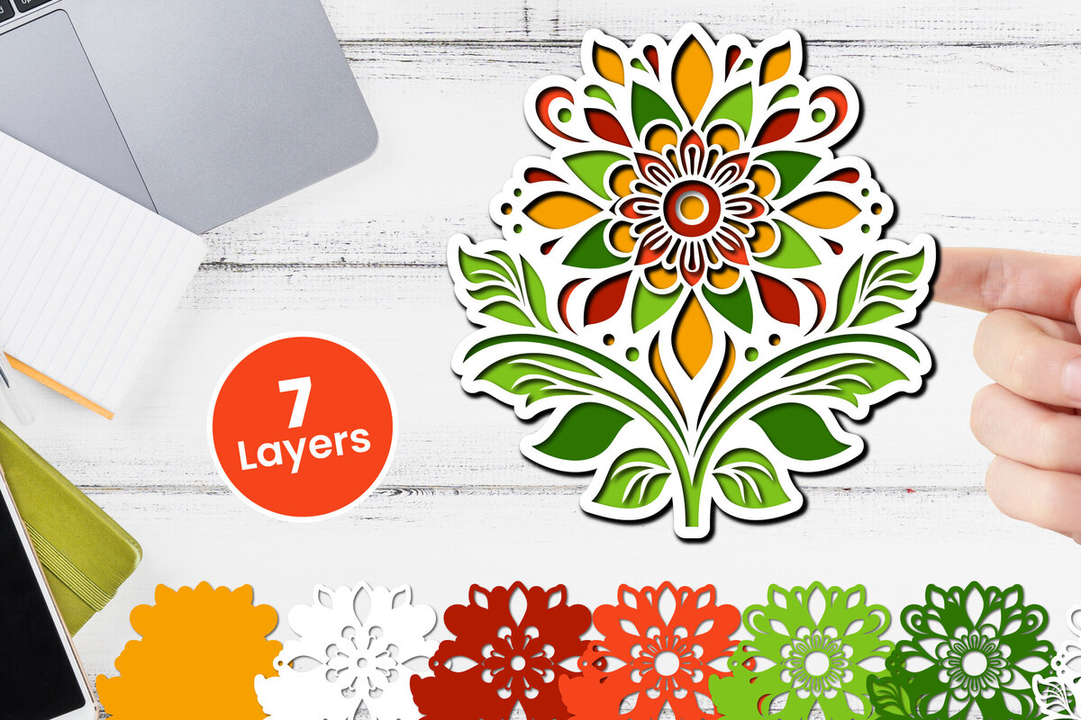 Intra απο ξύλο plywood 3mm-4mm πάχος 3D Layered Floral Papercut Flower Δίασταση 12x12 cm INTRAFABR-116511241