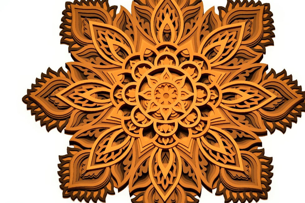 Intra απο ξύλο plywood 3mm-4mm πάχος τρισδιάστατη μάνταλα λουλουδιών Δίασταση 30x30 cm INTRAFABR-14293452