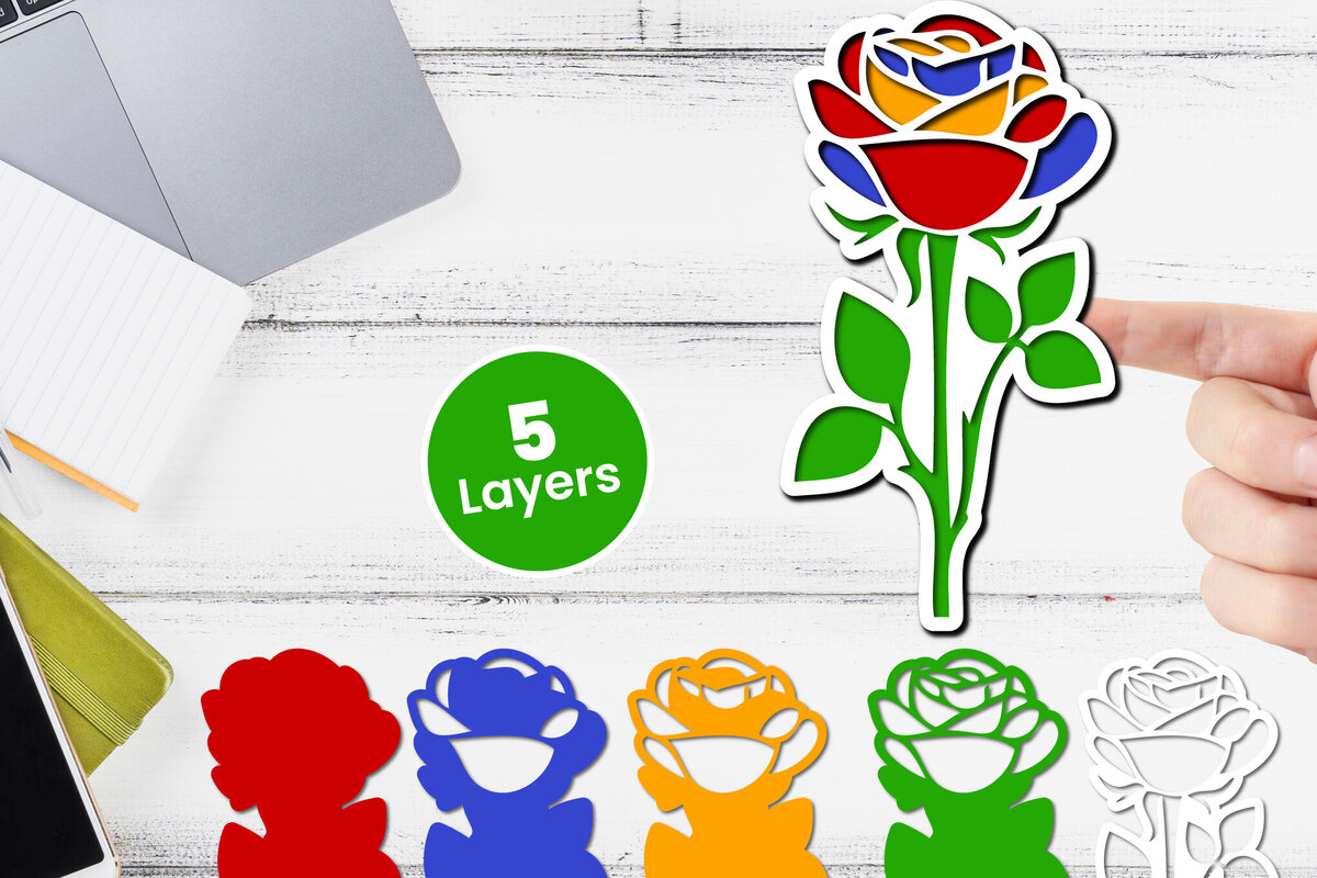 Intra απο ξύλο plywood 3mm-4mm πάχος 3D Layered Flower Papercut Floral Δίασταση 12x12 cm INTRAFABR-116510901