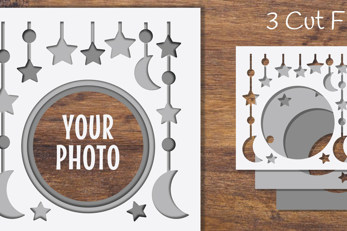 Intra απο ξύλο plywood 3mm-4mm πάχος 3D Layered Frame Moon and Star Papercut Δίασταση 20x30 cm INTRAFABR-97119674