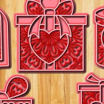 Intra απο ξύλο plywood 3mm-4mm πάχος Κουτί δώρου με 3D επίπεδα με δέσμη καρδιάς Δίασταση 15x15 cm INTRAFABR-24507054 - Image 1