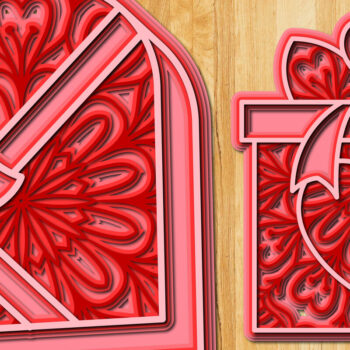 Intra απο ξύλο plywood 3mm-4mm πάχος Κουτί δώρου με 3D επίπεδα με δέσμη καρδιάς Δίασταση 15x15 cm INTRAFABR-24507054 - Image 2