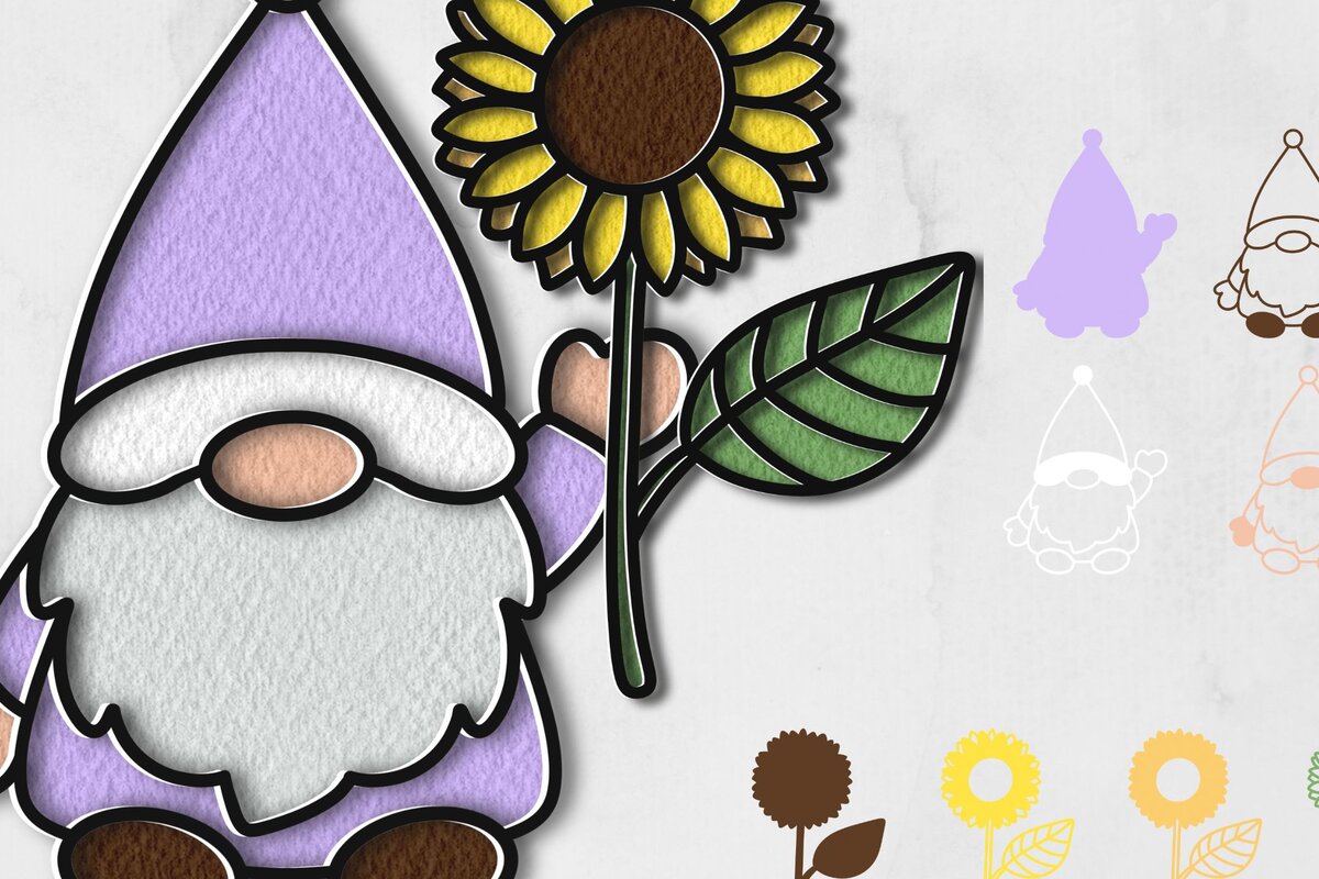 Intra απο ξύλο plywood 3mm-4mm πάχος 3D Layered Gnome και ηλίανθος Δίασταση 30x20 cm INTRAFABR-69633349