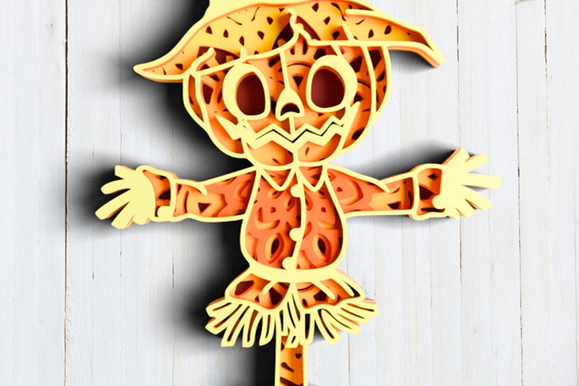 Intra απο ξύλο plywood 3mm-4mm πάχος 3D Layered Halloween Straw Man Δίασταση 30x30 cm INTRAFABR-76865681