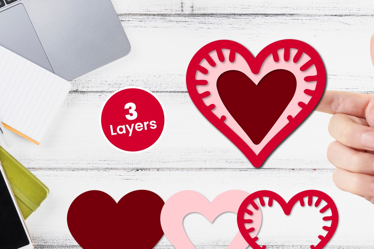 Intra απο ξύλο plywood 3mm-4mm πάχος 3D Layered Heart Papercut Δίασταση 12x12 cm INTRAFABR-116414534 - Image 1