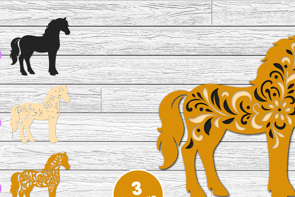 Intra απο ξύλο plywood 3mm-4mm πάχος 3D Layered Horse Papercut Δίασταση 12x12 cm INTRAFABR-116282151