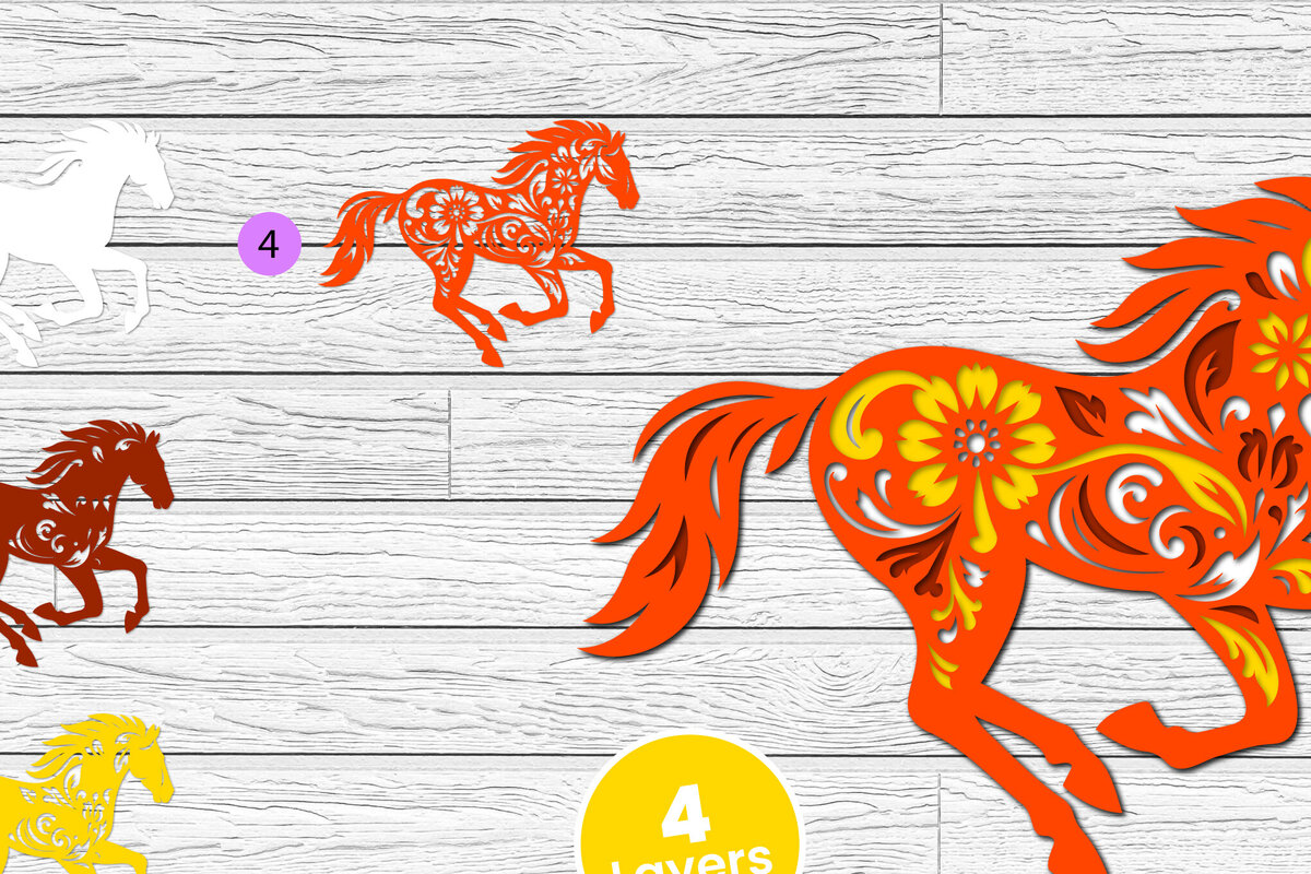 Intra απο ξύλο plywood 3mm-4mm πάχος 3D Layered Horse Papercut Δίασταση 12x12 cm INTRAFABR-116282161