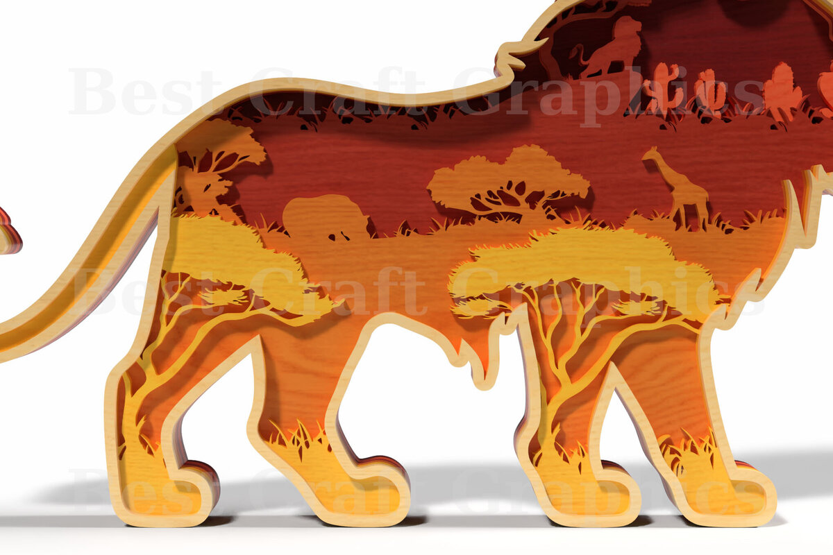 Intra απο ξύλο plywood 3mm-4mm πάχος Σκηνή σαφάρι 3D Layered Lion Δίασταση 40x40 cm INTRAFABR-121580015