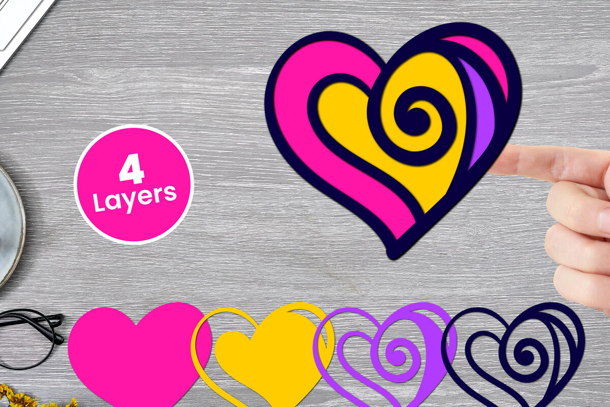 Intra απο ξύλο plywood 3mm-4mm πάχος Χαρτί Love Heart με 3D Layered, Δίασταση 12x12 cm INTRAFABR-125002518 - Image 1