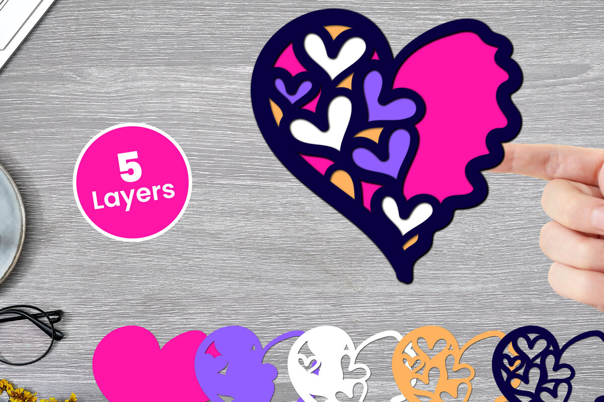 Intra απο ξύλο plywood 3mm-4mm πάχος Χαρτί Love Heart με 3D Layered, Δίασταση 12x12 cm INTRAFABR-125002432 - Image 1