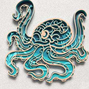 Intra απο ξύλο plywood 3mm-4mm πάχος 3D Layered Octopus Δίασταση 30x30 cm INTRAFABR-119707513 - Image 1