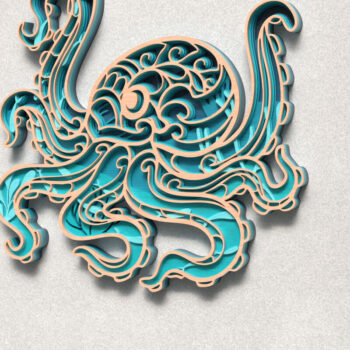 Intra απο ξύλο plywood 3mm-4mm πάχος 3D Layered Octopus Δίασταση 30x30 cm INTRAFABR-119707513 - Image 2