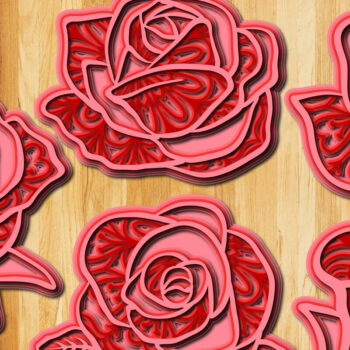 Intra απο ξύλο plywood 3mm-4mm πάχος 3D Layered Rose Δίασταση 30x30 cm INTRAFABR-24508052 - Image 1
