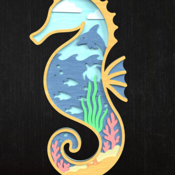 Intra απο ξύλο plywood 3mm-4mm πάχος Τρισδιάστατη σκηνή ωκεανού με στρώσεις ιππόκαμπος Δίασταση 8x8 cm INTRAFABR-119952461 - Image 1