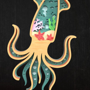 Intra απο ξύλο plywood 3mm-4mm πάχος Σκηνή ωκεανού τρισδιάστατου καλαμαριού Δίασταση 8x8 cm INTRAFABR-119952321 - Image 1