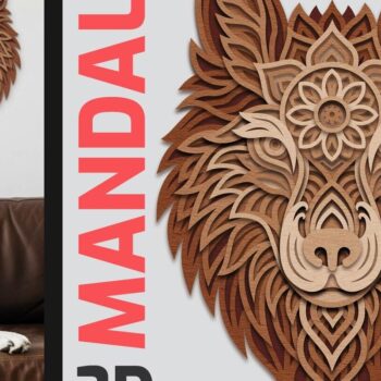 Intra απο ξύλο plywood 3mm-4mm πάχος 3D Layered Wolf Mandala | Τέχνη τοίχου Δίασταση 30x30 cm INTRAFABR-123423192 - Image 1