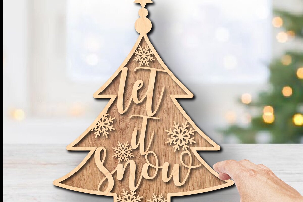 Intra απο ξύλο plywood 3mm-4mm πάχος 3D Let It Snow Standing Χριστουγεννιάτικο Δέντρο Δίασταση 15x15 cm INTRAFABR-36518564