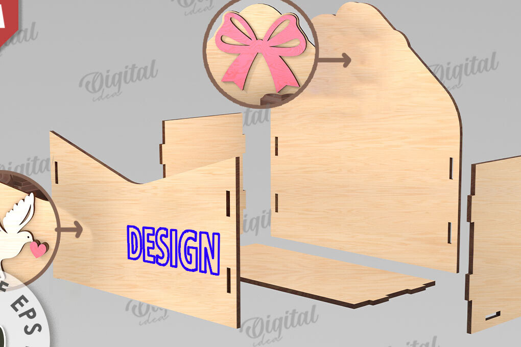 Intra απο ξύλο plywood 3mm-4mm πάχος 3D Love Letter Κουτί δώρου Δίασταση 15x15 cm INTRAFABR-112455842 - Image 2