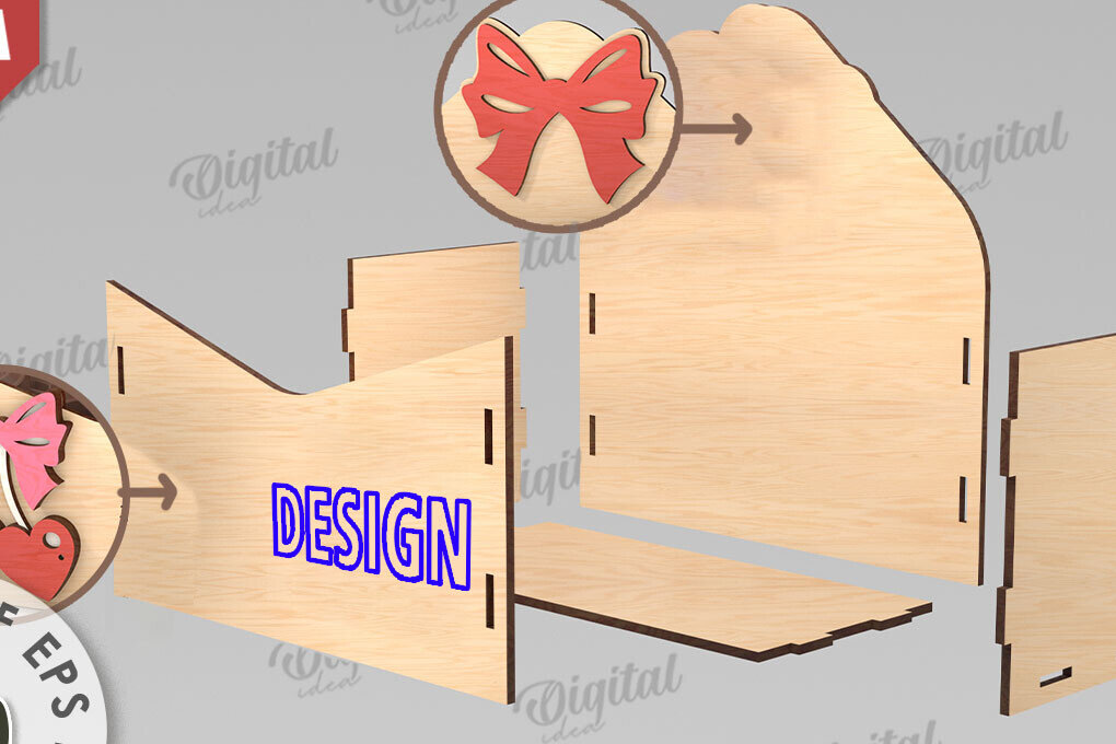 Intra απο ξύλο plywood 3mm-4mm πάχος 3D Love Letter Κουτί δώρου Δίασταση 15x15 cm INTRAFABR-112455264 - Image 2