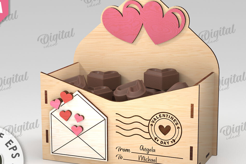 Intra απο ξύλο plywood 3mm-4mm πάχος 3D Love Letter Κουτί δώρου Δίασταση 15x15 cm INTRAFABR-112455469 - Image 1