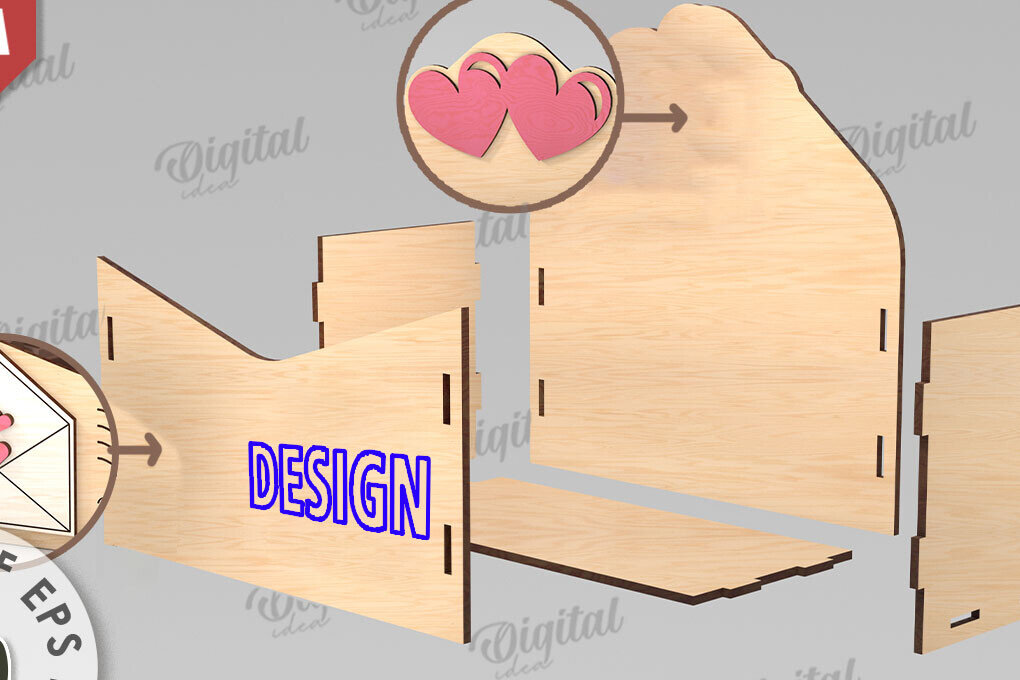 Intra απο ξύλο plywood 3mm-4mm πάχος 3D Love Letter Κουτί δώρου Δίασταση 15x15 cm INTRAFABR-112455469 - Image 2
