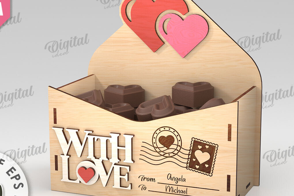 Intra απο ξύλο plywood 3mm-4mm πάχος 3D Love Letter Κουτί δώρου Δίασταση 15x15 cm INTRAFABR-112455643 - Image 1