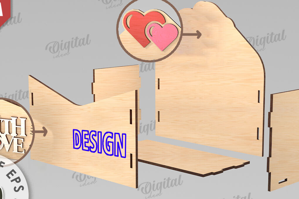 Intra απο ξύλο plywood 3mm-4mm πάχος 3D Love Letter Κουτί δώρου Δίασταση 15x15 cm INTRAFABR-112455643 - Image 2