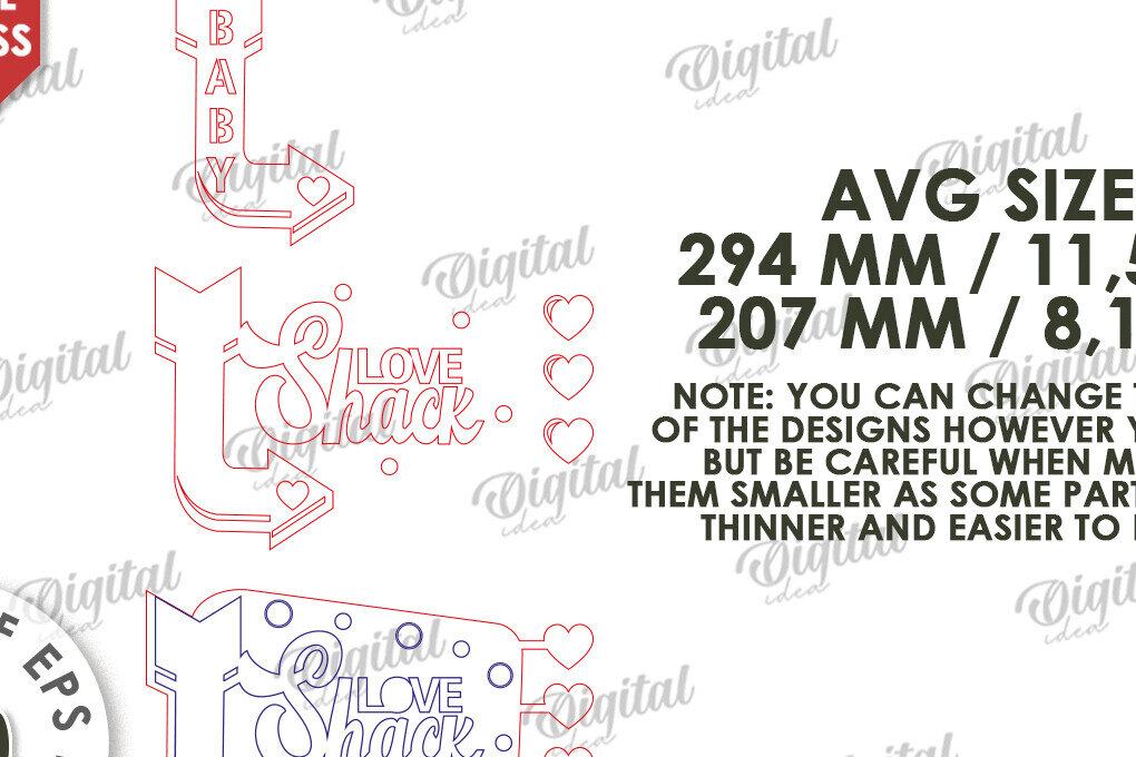 Intra απο ξύλο plywood 3mm-4mm πάχος 3D Love Shack Door Sign Cut  Δίασταση 15x15 cm INTRAFABR-115231552 - Image 3