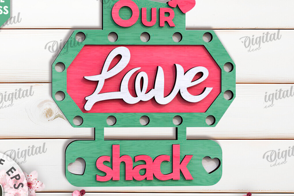 Intra απο ξύλο plywood 3mm-4mm πάχος 3D Love Shack Door Sign Cut  Δίασταση 15x15 cm INTRAFABR-115231611 - Image 1