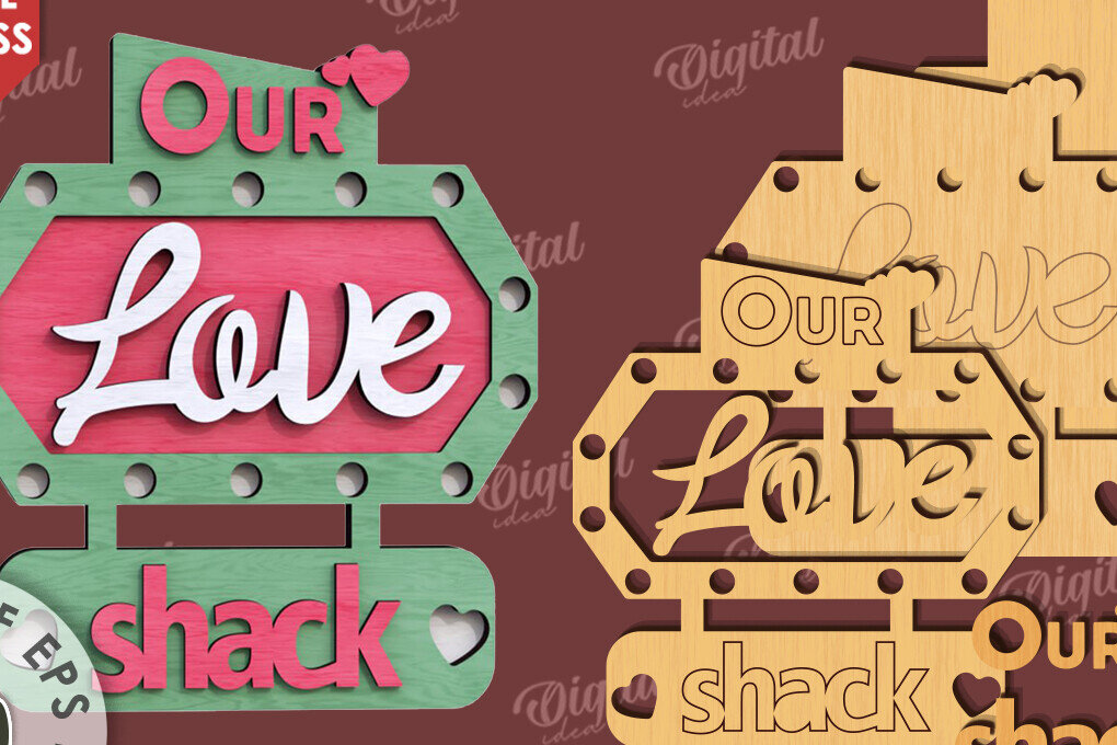 Intra απο ξύλο plywood 3mm-4mm πάχος 3D Love Shack Door Sign Cut  Δίασταση 15x15 cm INTRAFABR-115231611 - Image 2