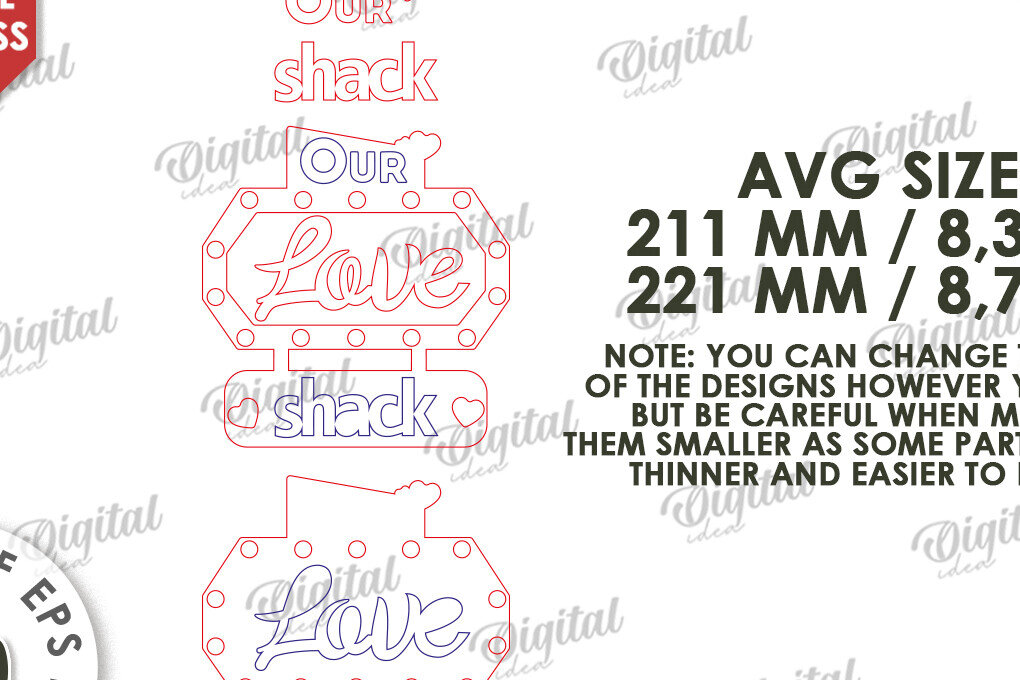 Intra απο ξύλο plywood 3mm-4mm πάχος 3D Love Shack Door Sign Cut  Δίασταση 15x15 cm INTRAFABR-115231611 - Image 3