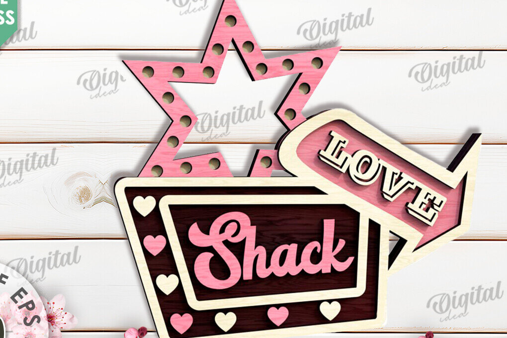 Intra απο ξύλο plywood 3mm-4mm πάχος 3D Love Shack Door Sign Cut  Δίασταση 15x15 cm INTRAFABR-115231871