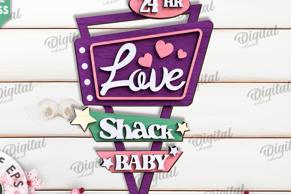 Intra απο ξύλο plywood 3mm-4mm πάχος 3D Love Shack Door Sign Cut  Δίασταση 15x15 cm INTRAFABR-115231912 - Image 1