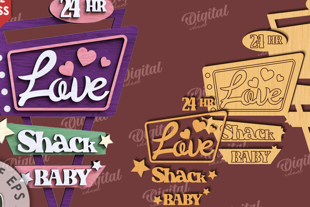 Intra απο ξύλο plywood 3mm-4mm πάχος 3D Love Shack Door Sign Cut  Δίασταση 15x15 cm INTRAFABR-115231912 - Image 2