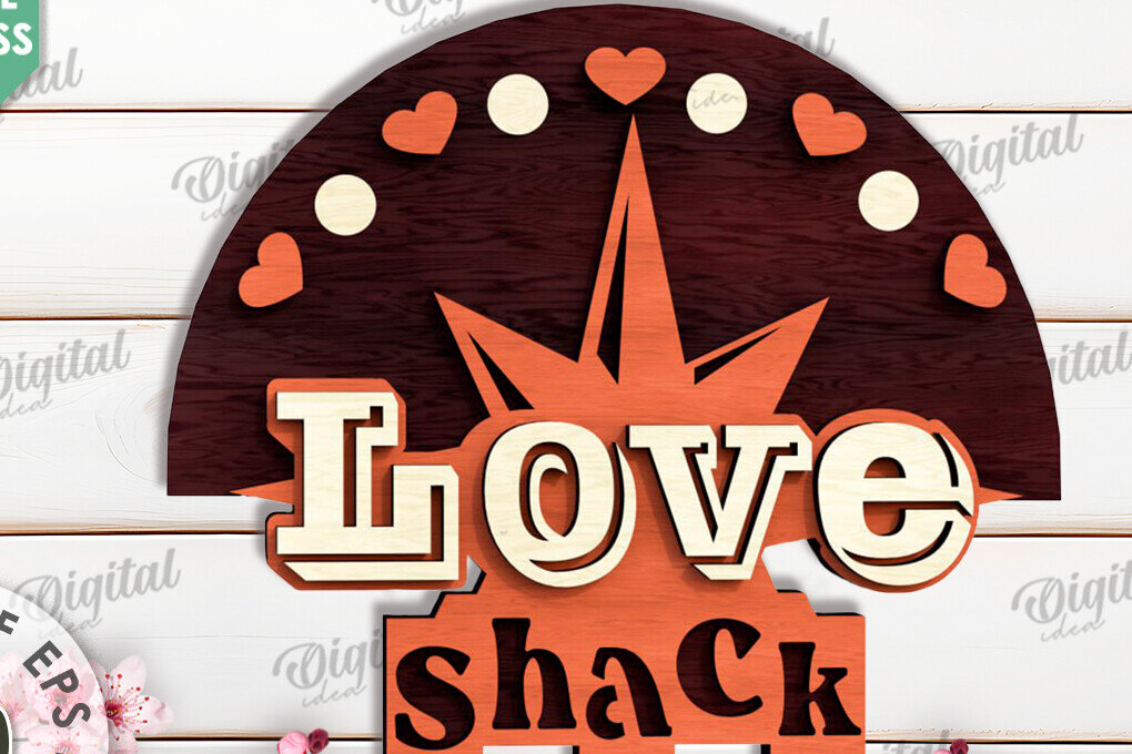 Intra απο ξύλο plywood 3mm-4mm πάχος 3D Love Shack Door Sign Cut  Δίασταση 15x15 cm INTRAFABR-115232007 - Image 1