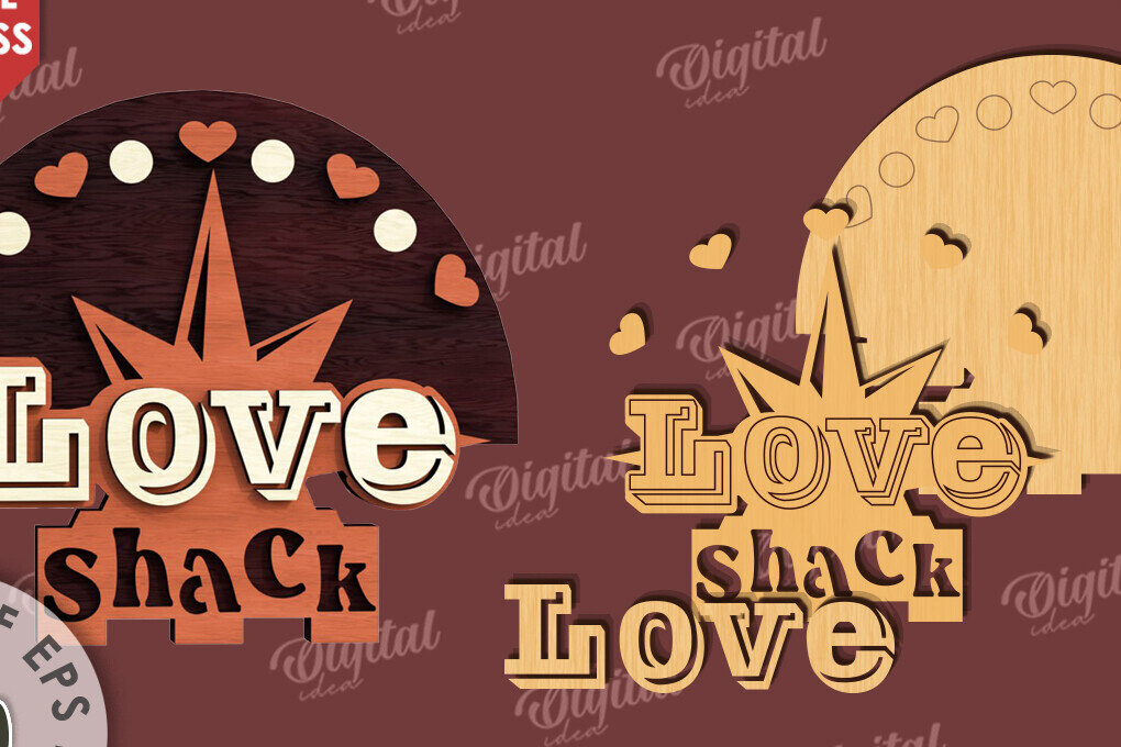 Intra απο ξύλο plywood 3mm-4mm πάχος 3D Love Shack Door Sign Cut  Δίασταση 15x15 cm INTRAFABR-115232007 - Image 2