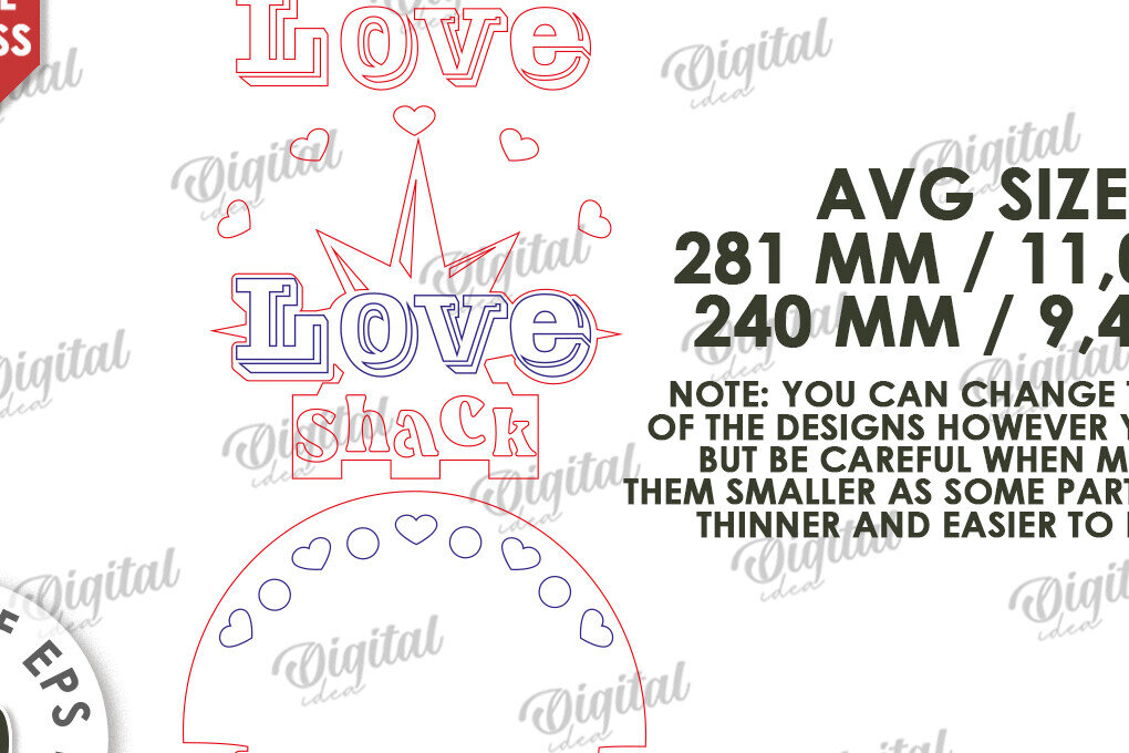 Intra απο ξύλο plywood 3mm-4mm πάχος 3D Love Shack Door Sign Cut  Δίασταση 15x15 cm INTRAFABR-115232007 - Image 3