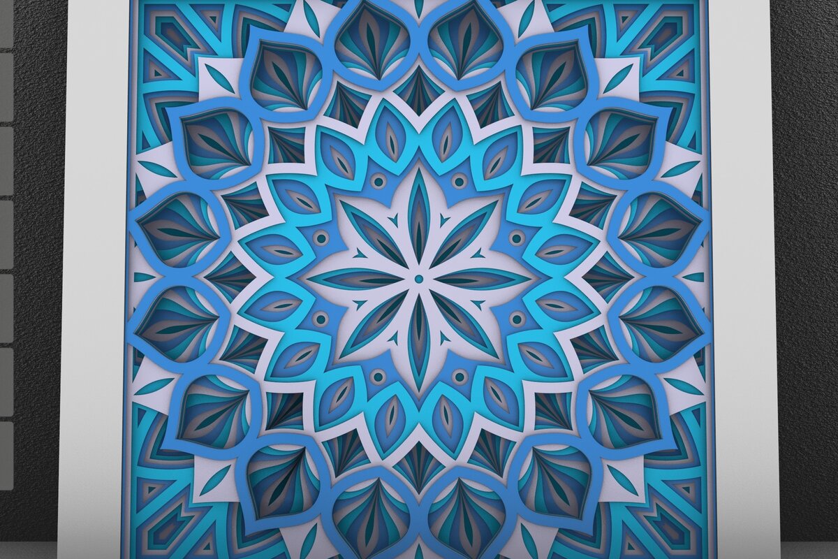 Intra απο ξύλο plywood 3mm-4mm πάχος Κουτί σκιάς με μοτίβο 3D Mandala, 3D λουλούδι Δίασταση 30x30 cm INTRAFABR-30018456 - Image 1