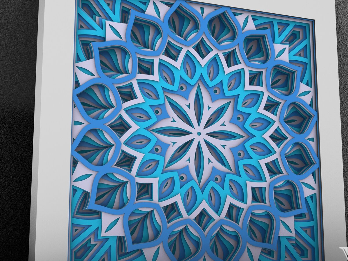 Intra απο ξύλο plywood 3mm-4mm πάχος Κουτί σκιάς με μοτίβο 3D Mandala, 3D λουλούδι Δίασταση 30x30 cm INTRAFABR-30018456 - Image 2