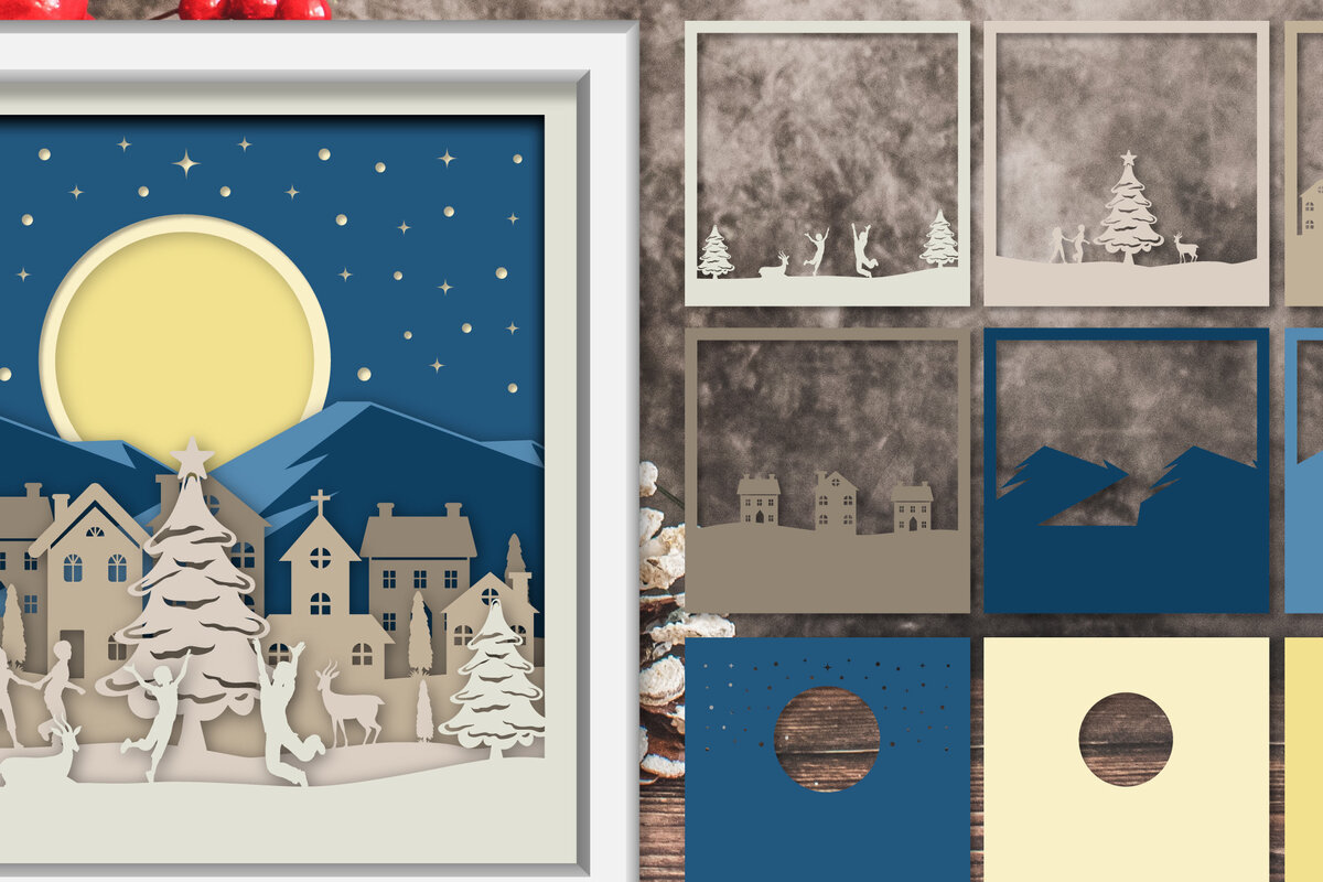 Intra απο ξύλο plywood 3mm-4mm πάχος 3D Χαρούμενα Χριστούγεννας Σκηνή με στρώσεις Papercu Δίασταση 30x20 cm INTRAFABR-76918713