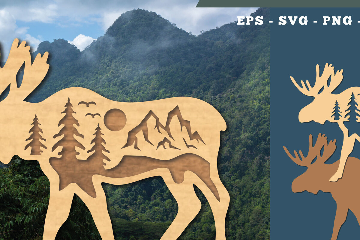 Intra απο ξύλο plywood 3mm-4mm πάχος 3D Moose Mountain Cut  Δίασταση 15x15 cm INTRAFABR-111783900