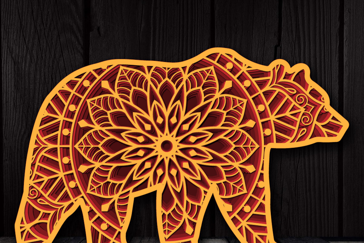 Intra απο ξύλο plywood 3mm-4mm πάχος 3D Multi-layer Bear Mandala Cut Δίασταση 30x30 cm INTRAFABR-104193184