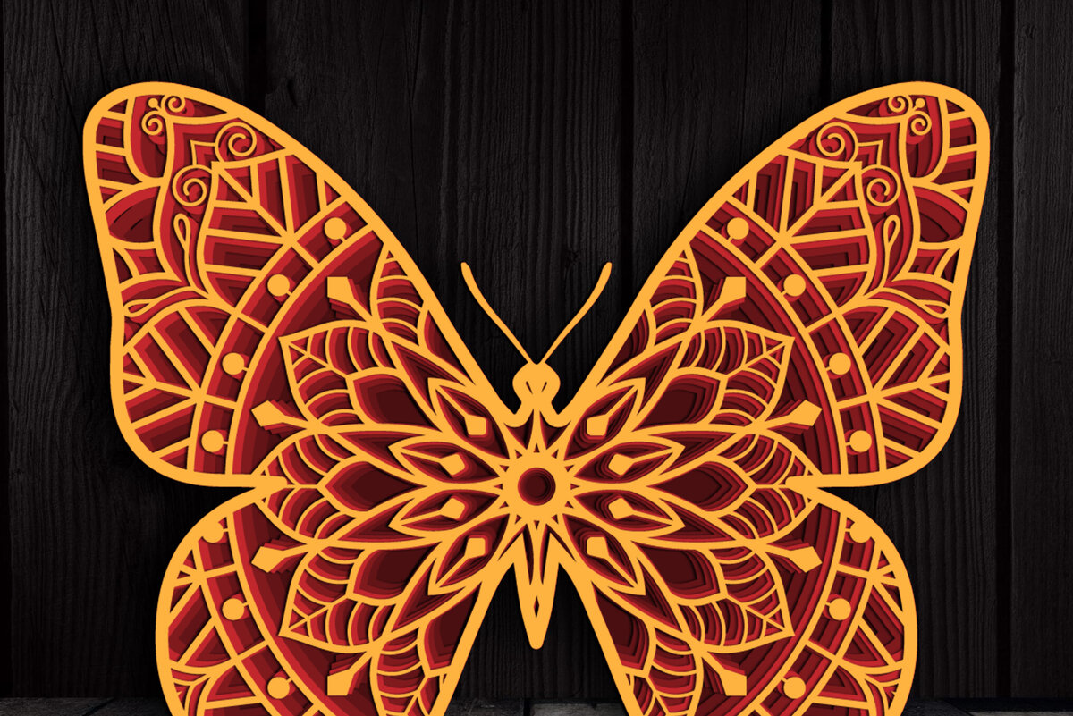 Intra απο ξύλο plywood 3mm-4mm πάχος 3D Multi-layer Butterfly Mandala Δίασταση 30x30 cm INTRAFABR-104193006