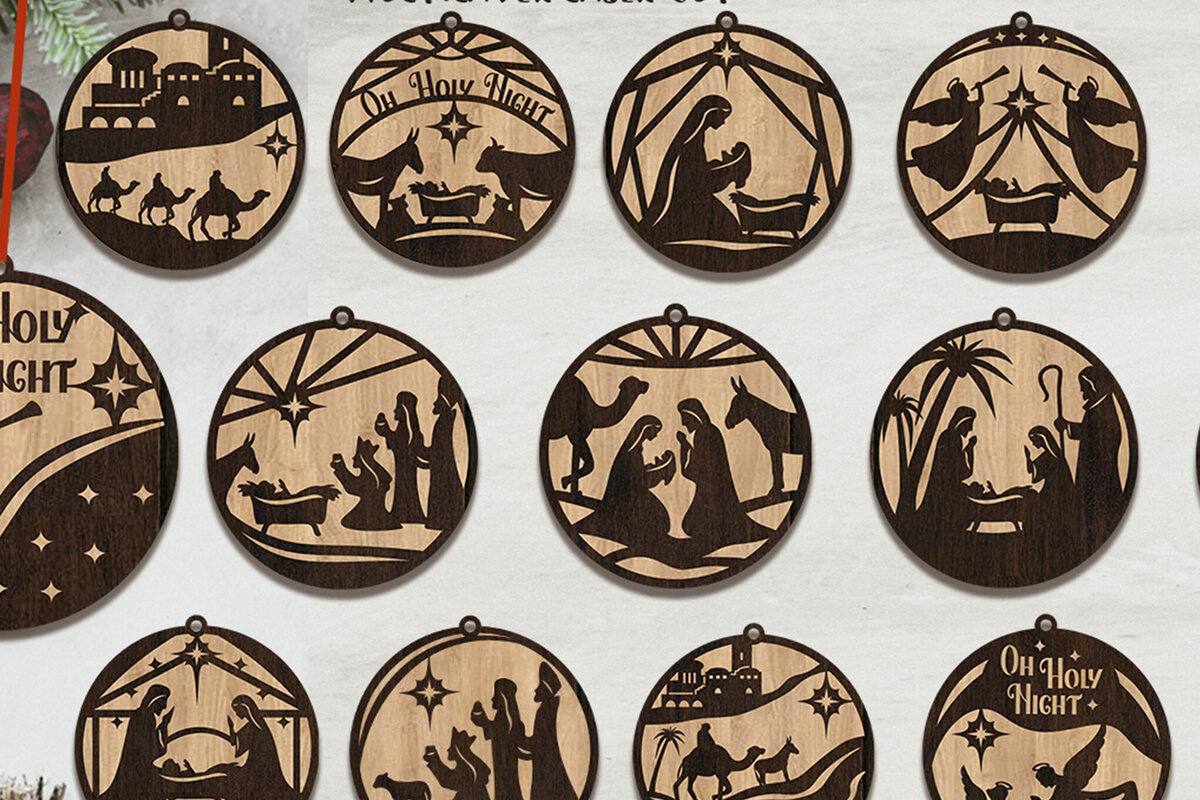 Intra απο ξύλο plywood 3mm-4mm πάχος Κόψιμο με λέιζερ τρισδιάστατο στολίδι της Γέννησης Δίασταση 8x8 cm INTRAFABR-80624564